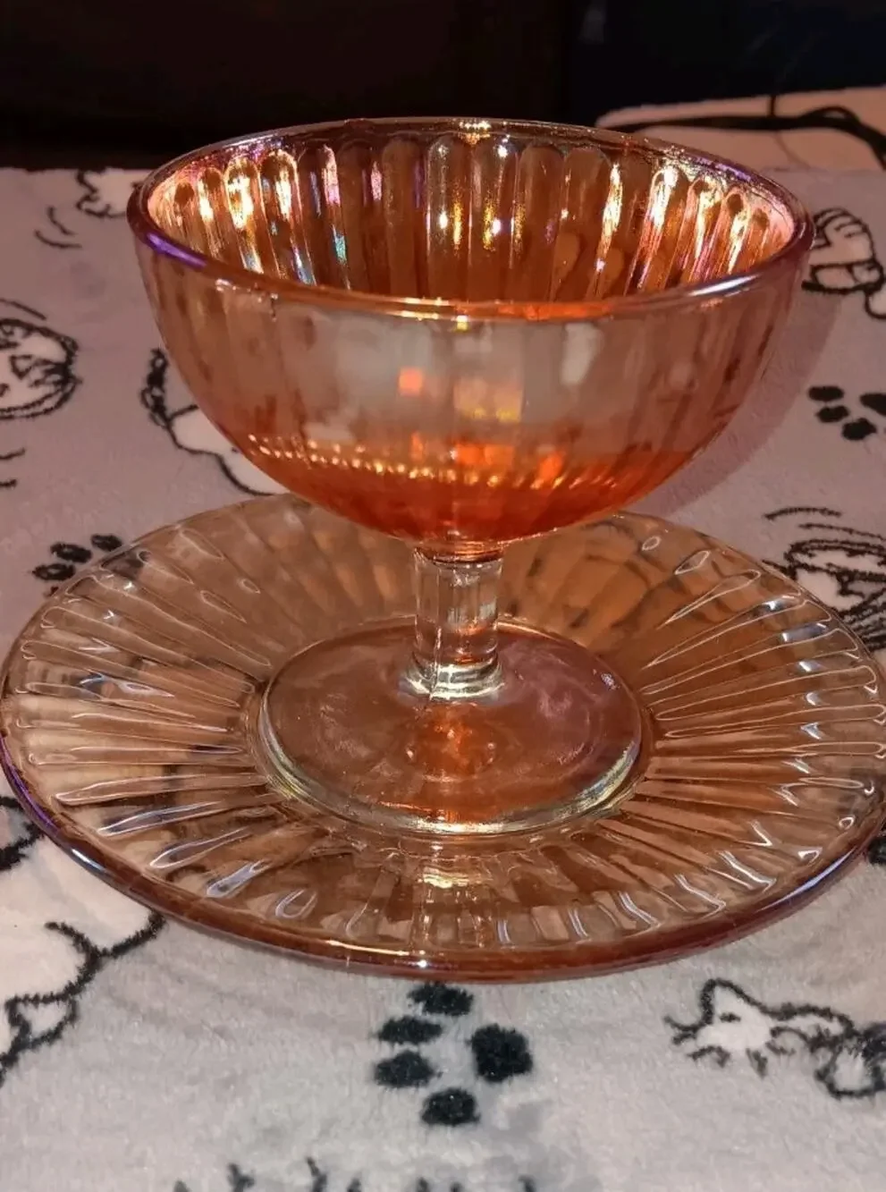 1920s Marigold Carnival Glass Sherbet Dish With Underplate